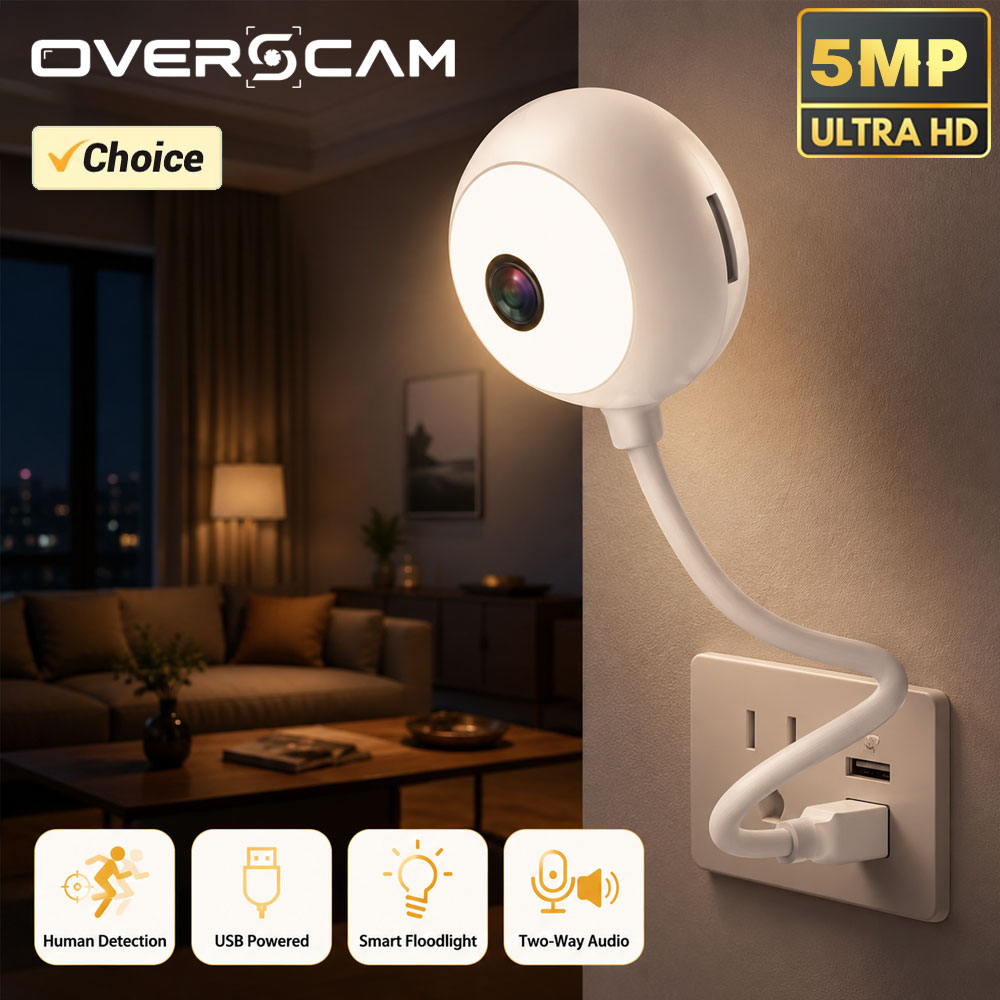 Home Security Flood Lights - Mini cámara IP WiFi de 5MP